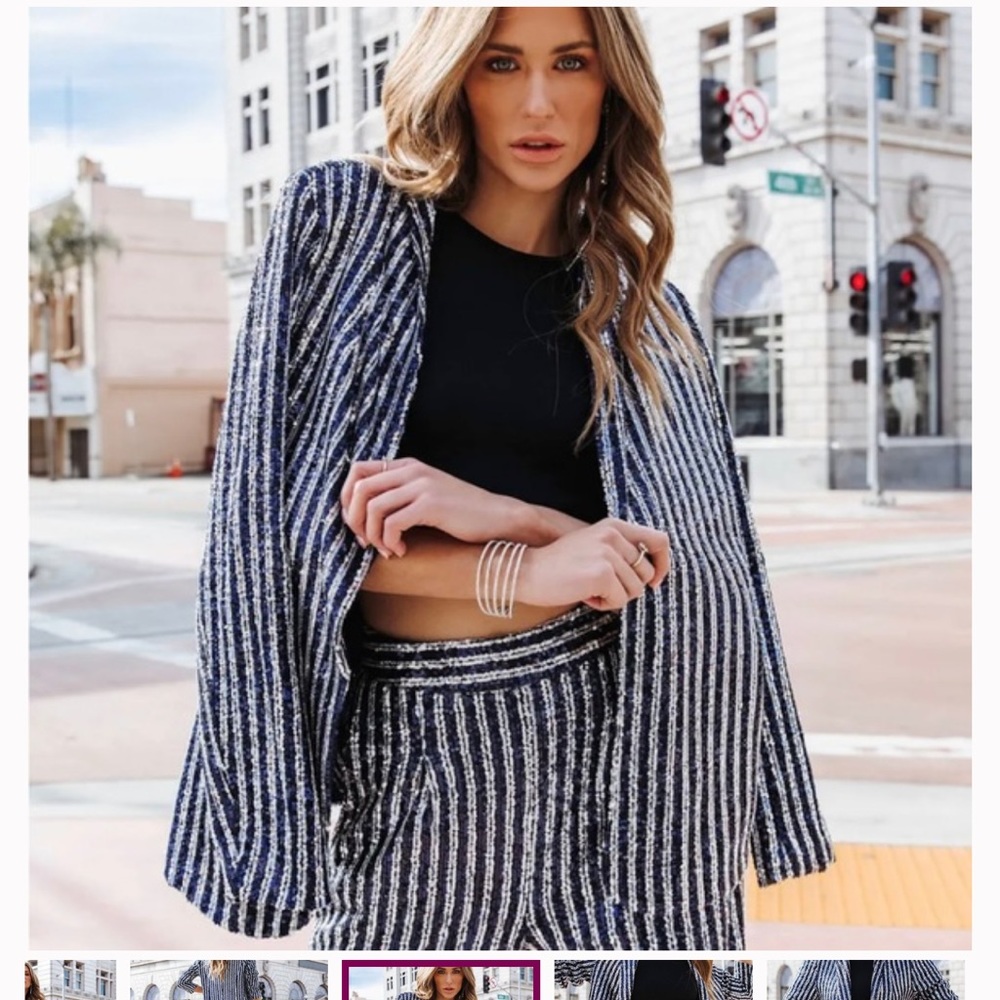 Vici Can’t Relate Sequin Navy Stripe Blazer. Never Worn size Large